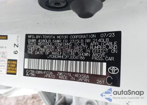 2023 Toyota Corolla Hybrid Se z USA, uszkodzony, nr VIN JTDBDMHE2PJ004186